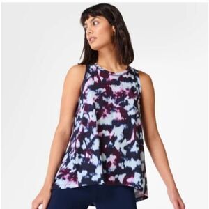Sweaty Betty Easy Peazy Tank sustainable vest blue flow print tunic sz medium